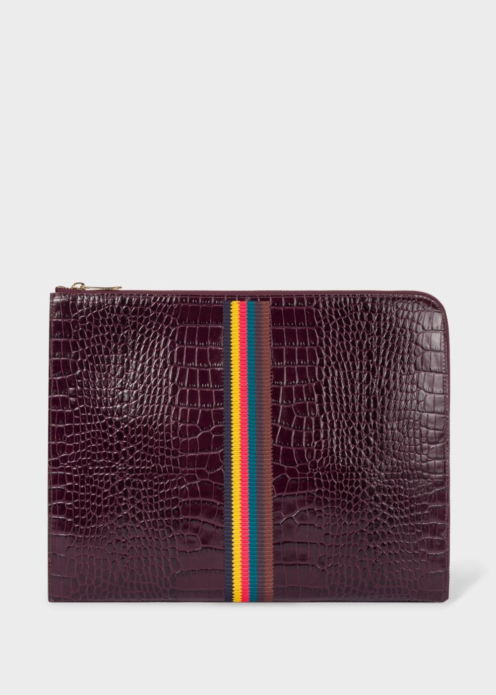 Paul Smith Men's Burgundy 'bright Stripe' Mock-Croc Leather Document Pouch Accessories