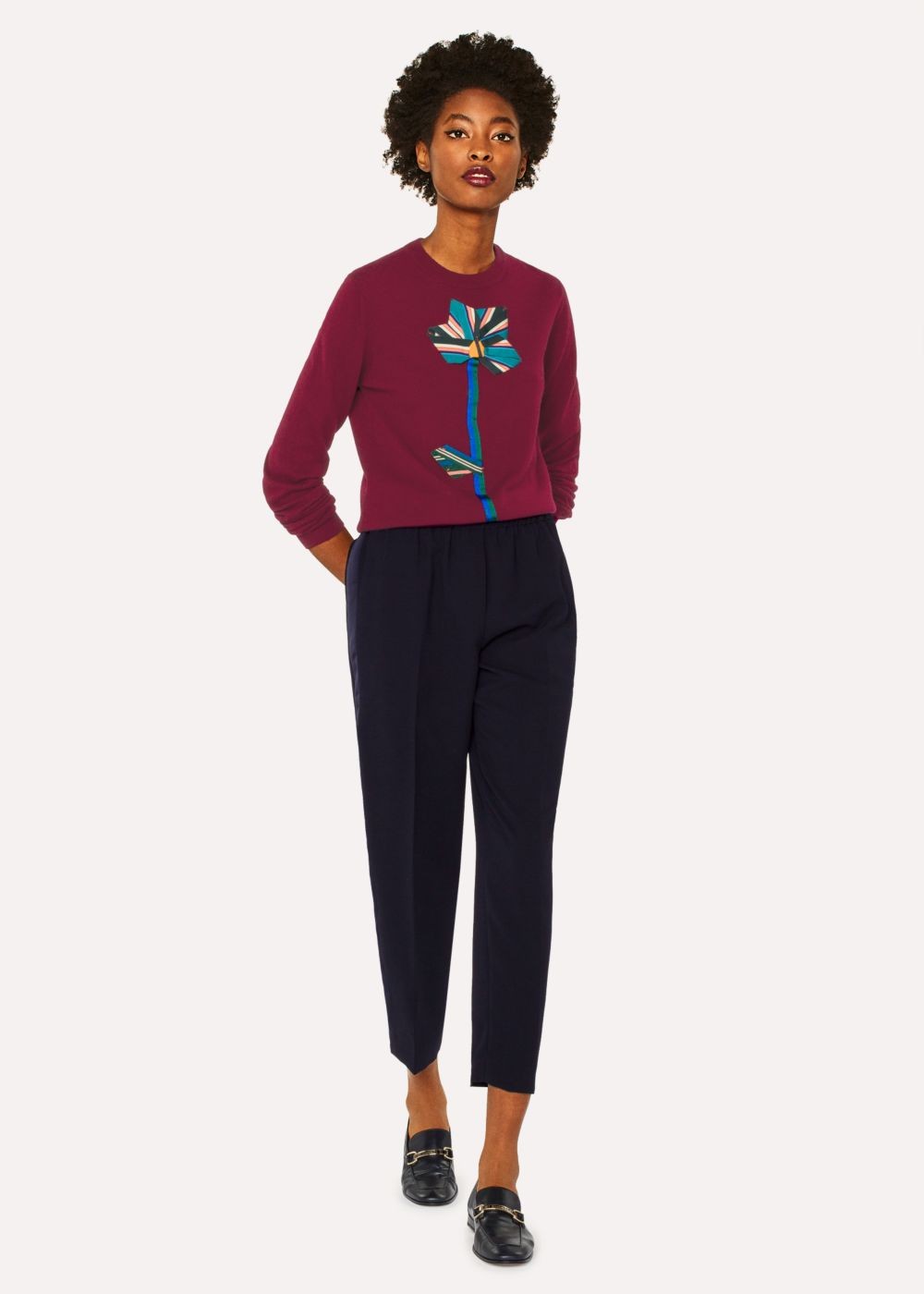 Paul Smith Lady's Burgundy Floral Appliqué Cashmere Sweater