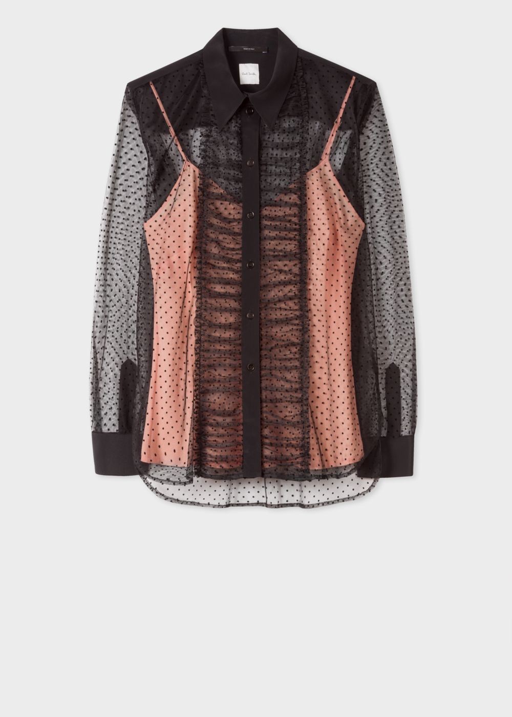 Paul Smith Women's Black Flocked-Spot Frill T-Shirts With Contrast Cami