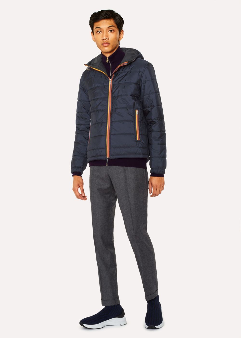 Paul Smith Men's Navy Quilted Hooded coat With 'artist Stripe' Trims