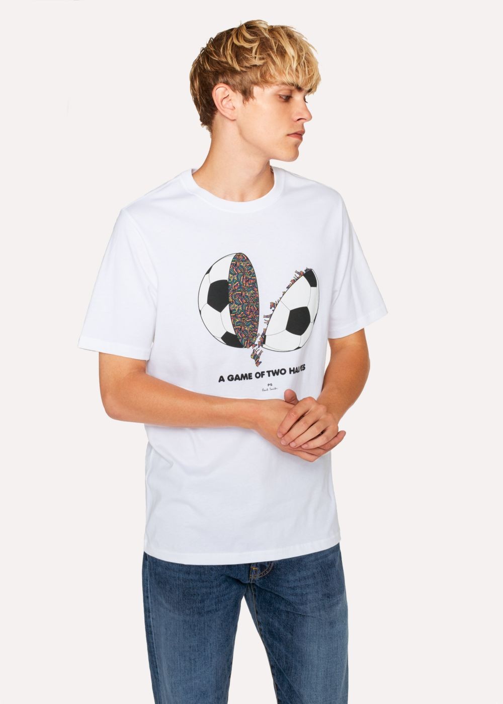 Paul Smith Mens's White 'a Game Of Two Halves' Print TShirts