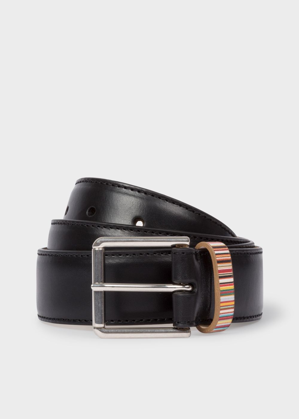 Paul Smith Men's Black Leather Belt With 'signature Stripe' Keeper