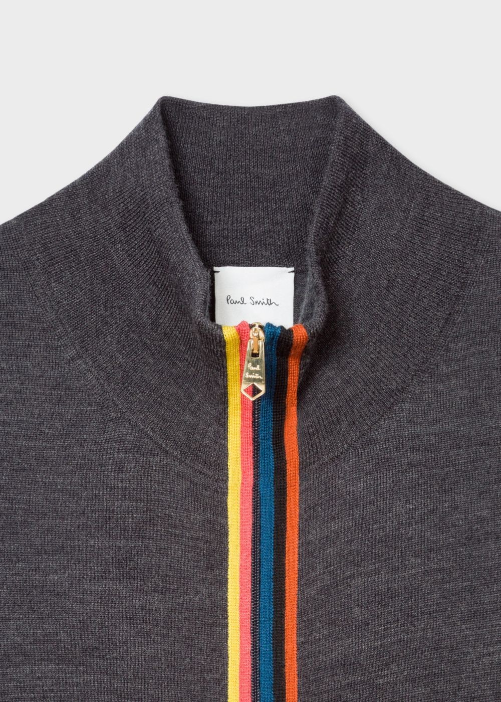 Paul Smith Men's Dark Grey Marl Wool 'artist Stripe' Zip-Through Cardigan Clothing