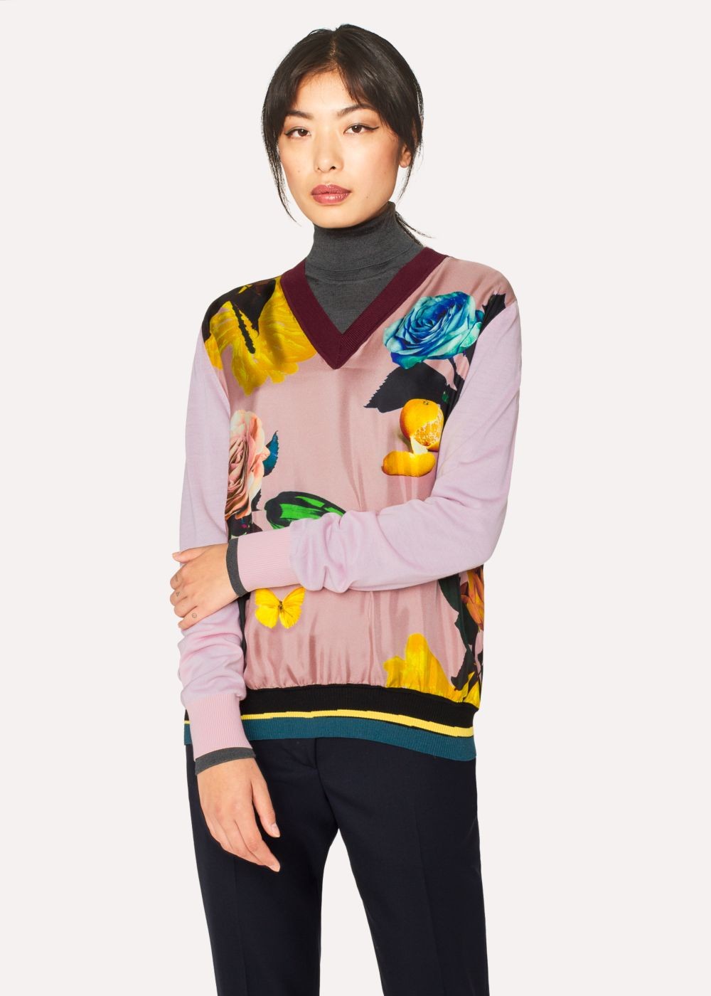Paul Smith Women's Pink 'rose' Print Wool Sweater