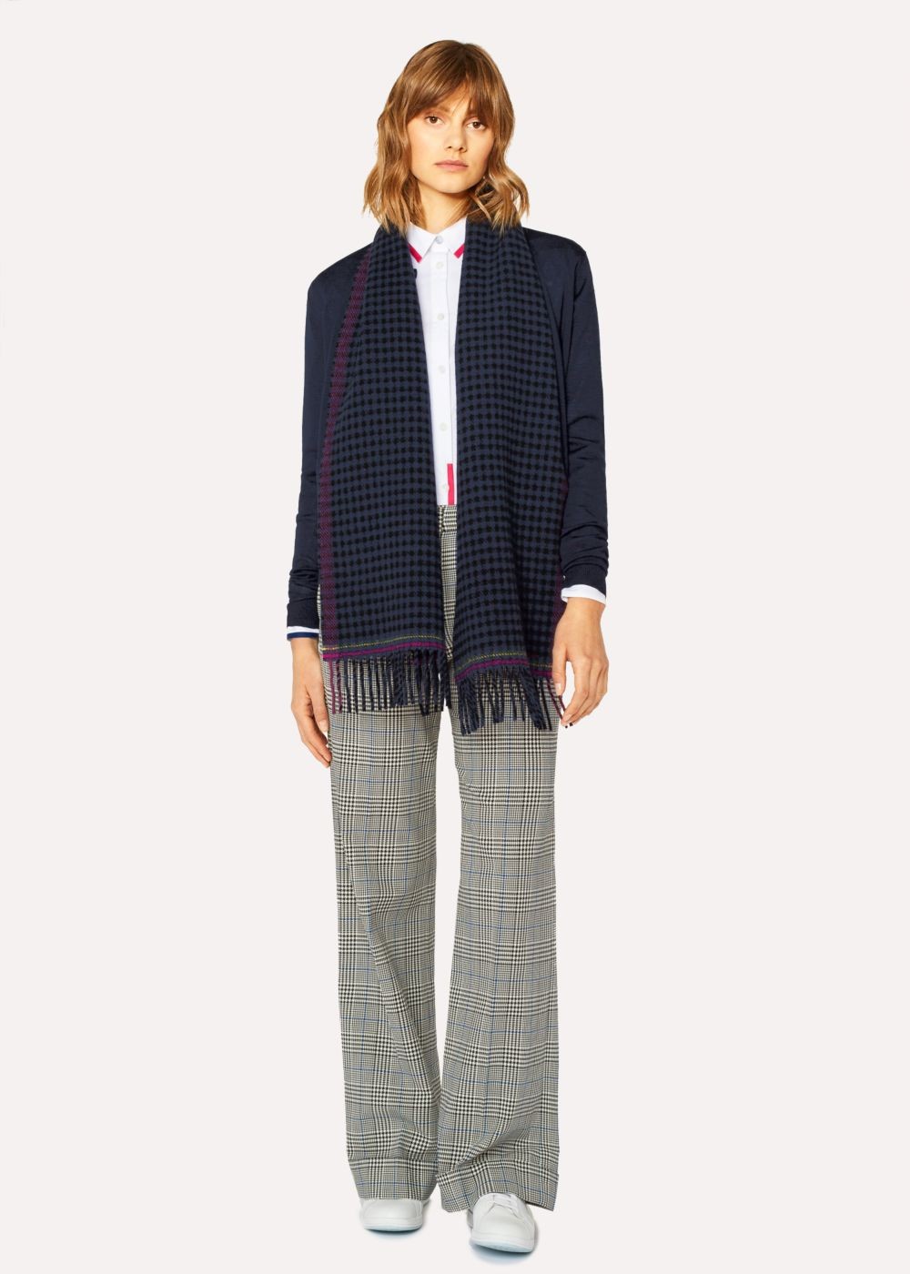 Paul Smith Women's Navy Check Double-Sided Wool Scarf