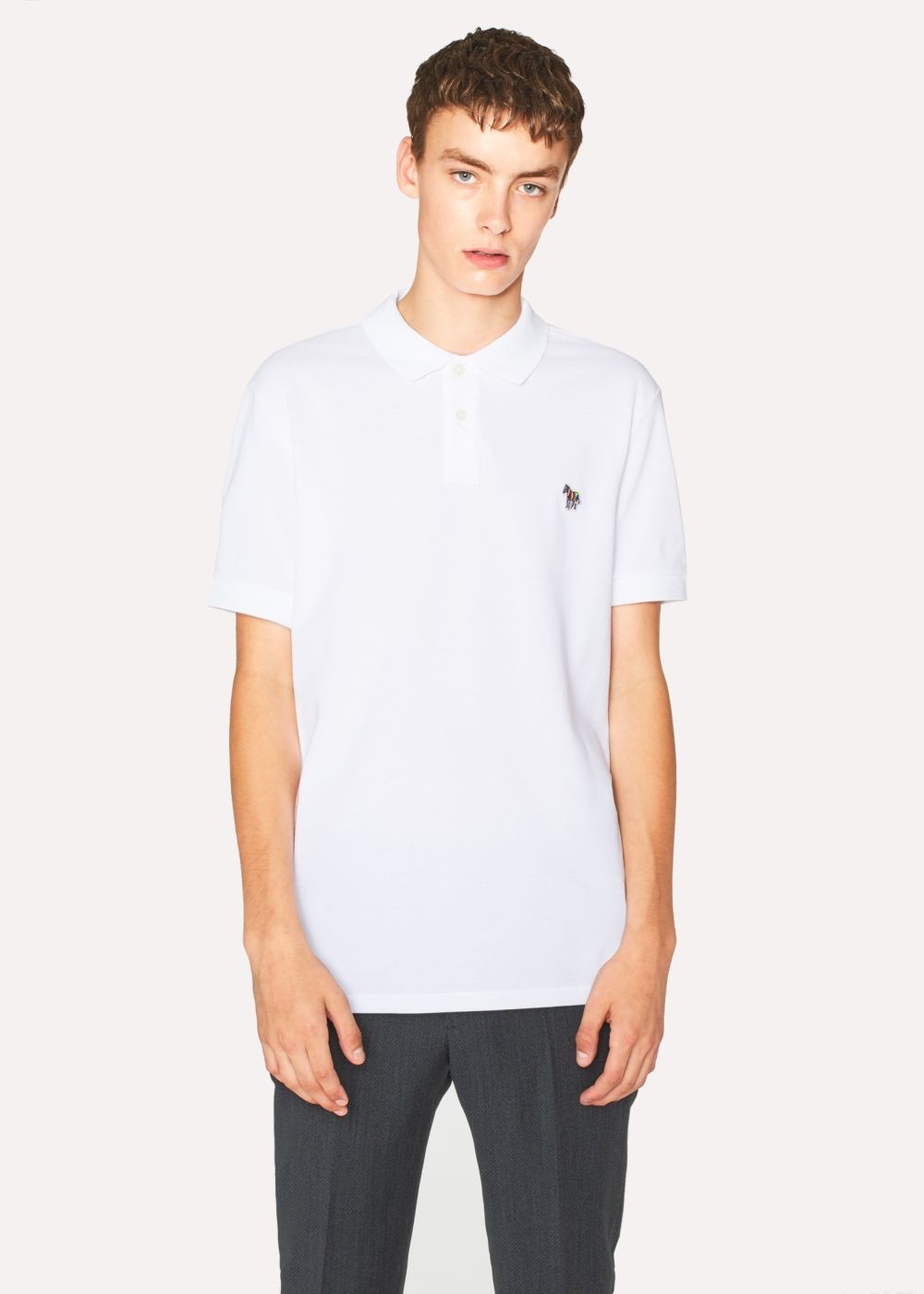 Paul Smith Men's White Organic Cotton-Piqué Zebra Logo Polo T-Shirt