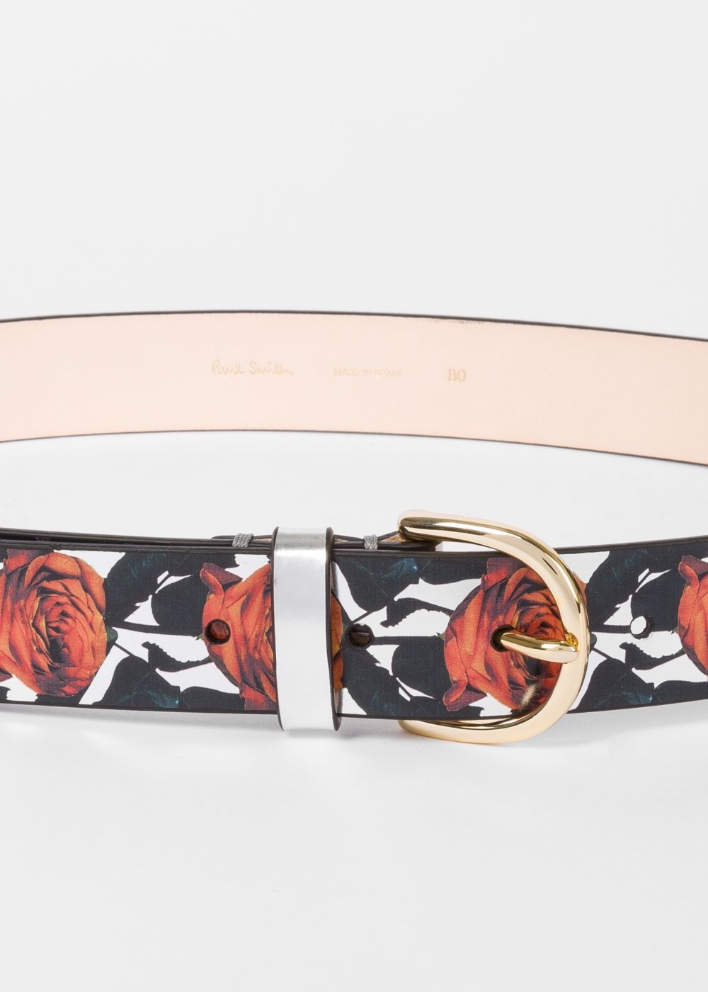 Paul Smith Women's Silver 'rose' Print Leather Belt
