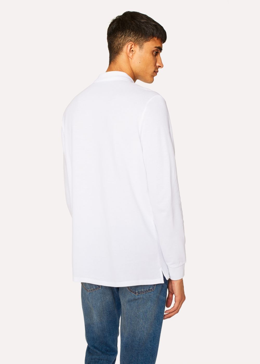 Paul Smith Mens's White Organic-Cotton Zebra Logo Long-Sleeve Polo T-Shirt