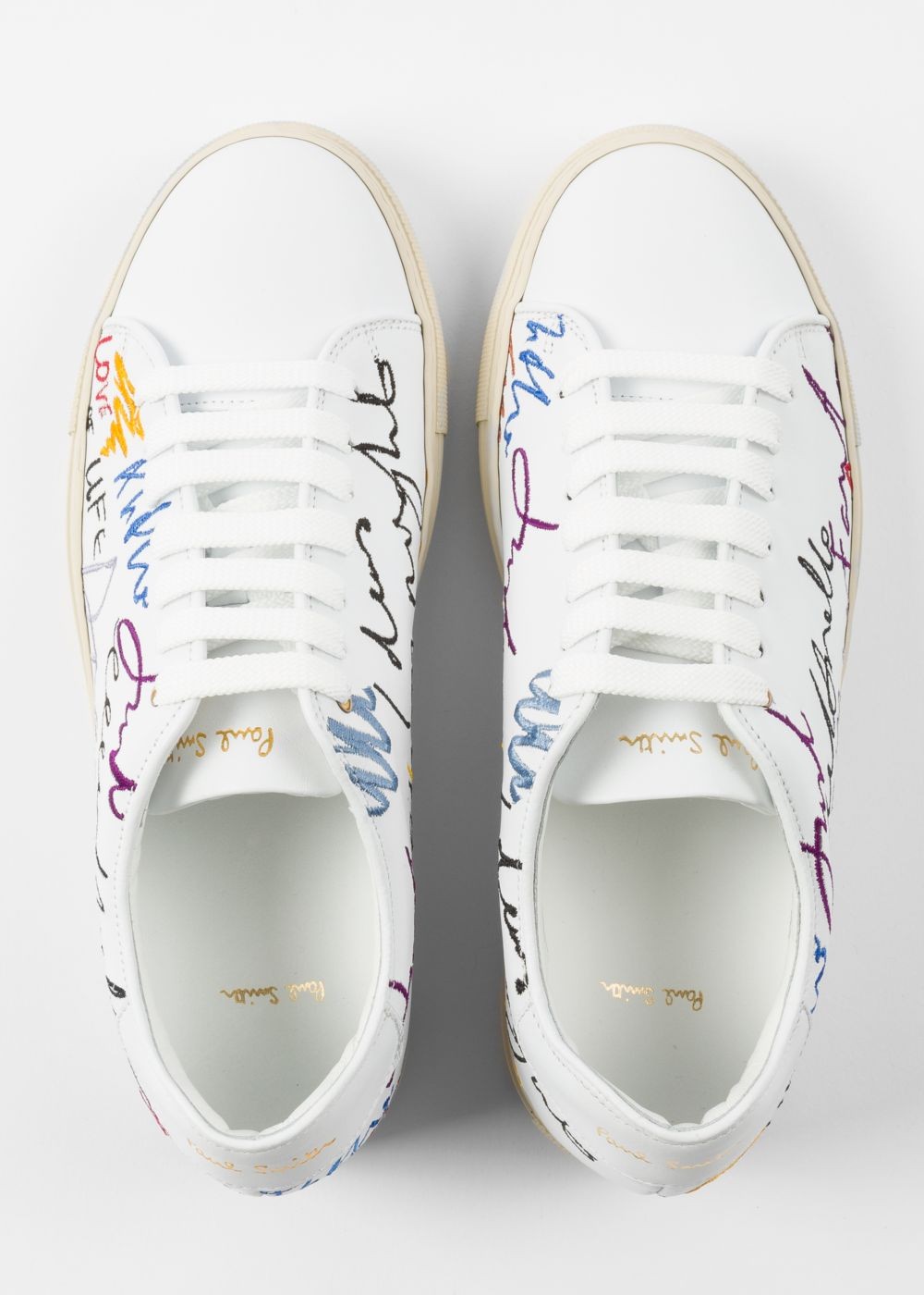 Paul Smith Lady's White 'ideas Script' Leather 'basso' Trainers