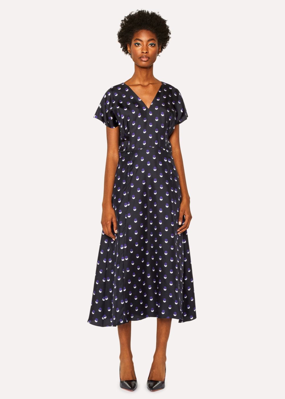 Paul Smith Women's Black V-Neck Silk Dress With 'eclipse Spot' Print