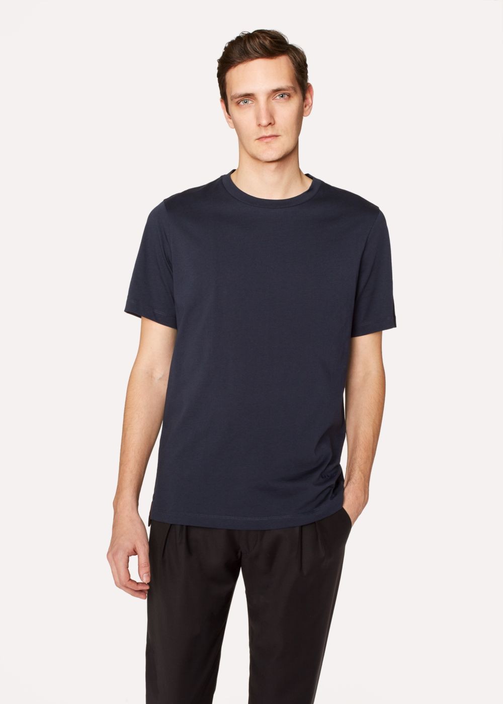Paul Smith Men's Slim-Fit Navy Crew Neck Tee With Embroidered Paul Smith Signature