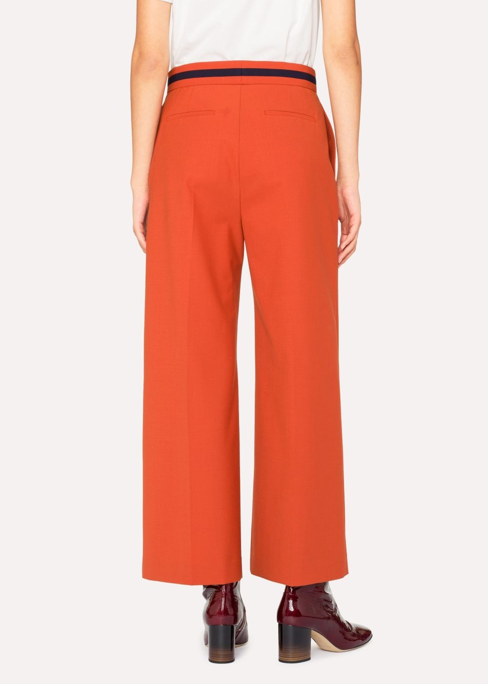 Paul Smith Womens's Rust Wool-Blend Wide Leg Pants With Contrast Waistband