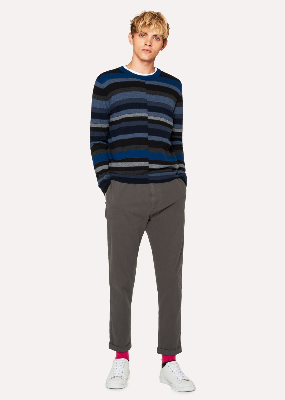 Paul Smith Men's Navy Wool Sweater With Multi-Coloured Stripes