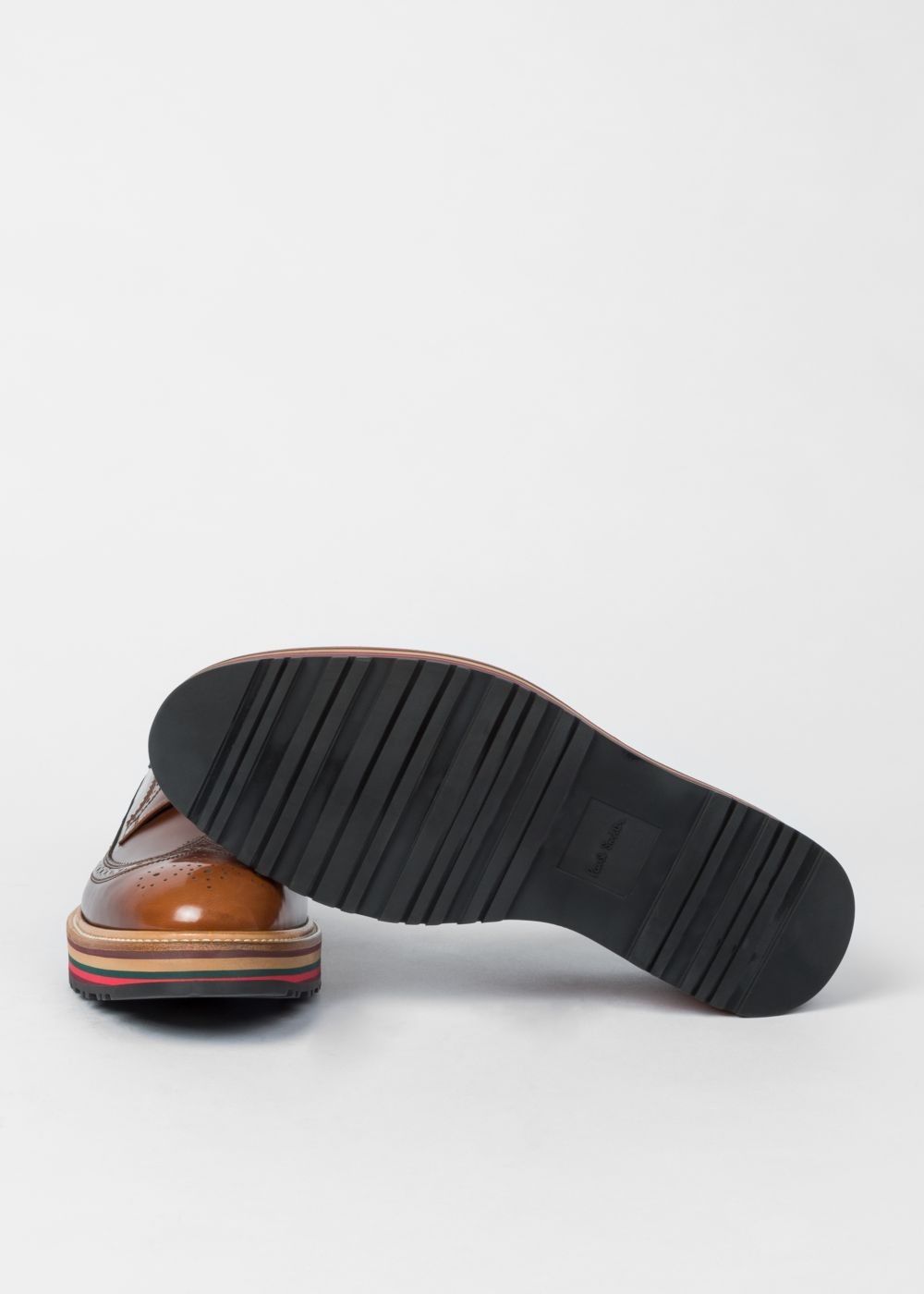 Paul Smith Mens's Tan Leather 'grand' Brogues With Striped Soles Shoes
