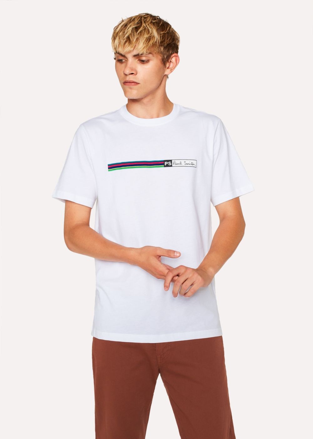 Paul Smith Men's White 'cycle Stripe' Logo Organic-Cotton Tee