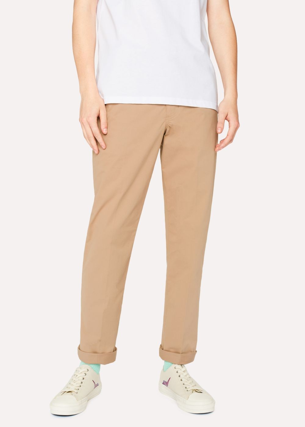 Paul Smith Mens's Mid-Fit Sand Stretch-Cotton Chinos Clothing