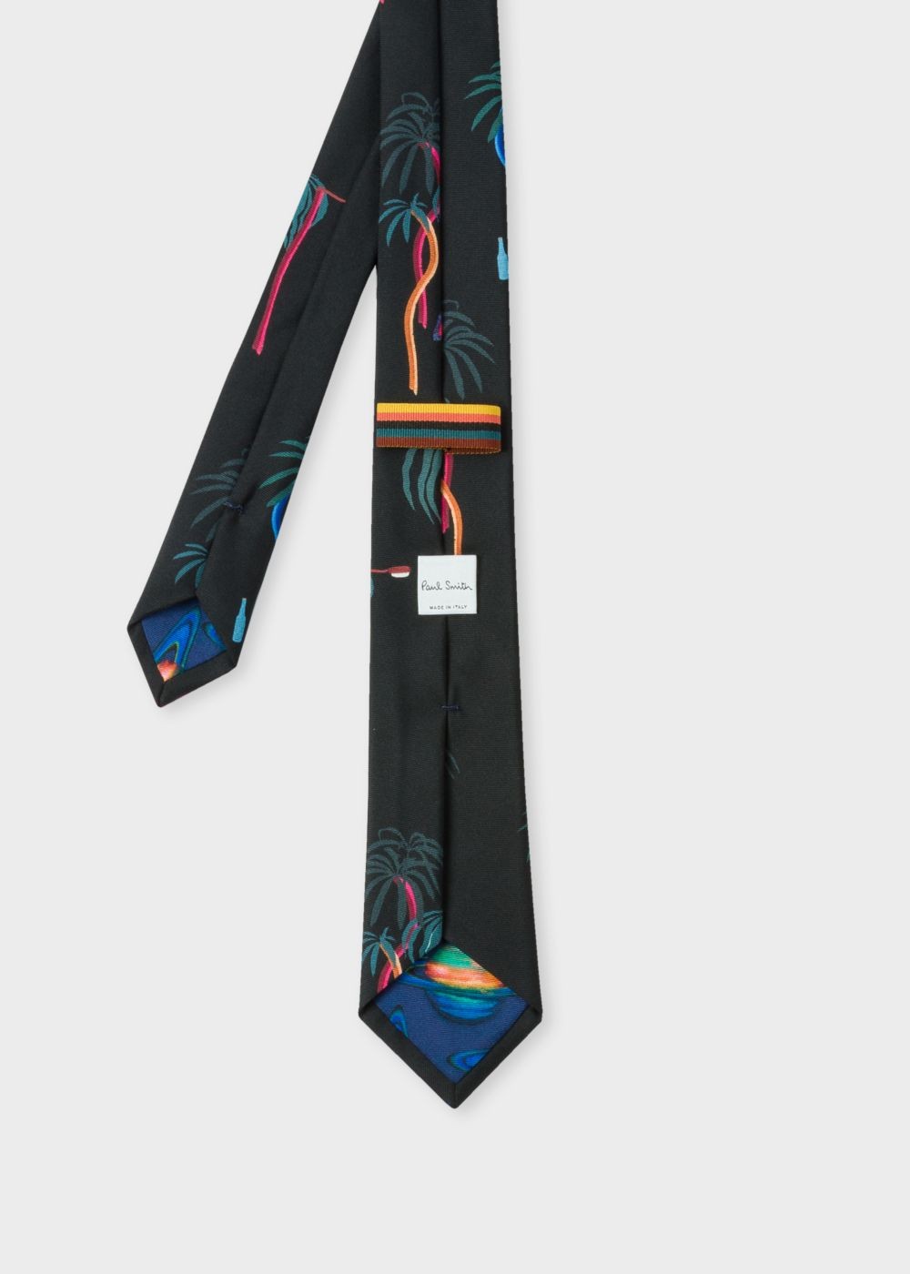 Paul Smith Mens's Black 'palm Trees' Print Narrow Silk Tie
