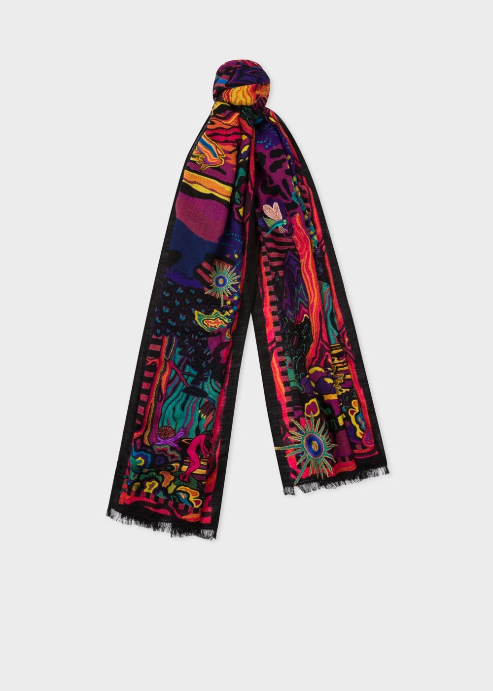 Paul Smith Men's Black 'dreamer' Pattern Embroidered Wool Scarf