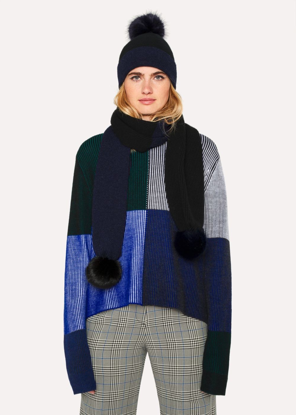 Paul Smith Womens's Navy And Black Pom-Pom Wool Hat