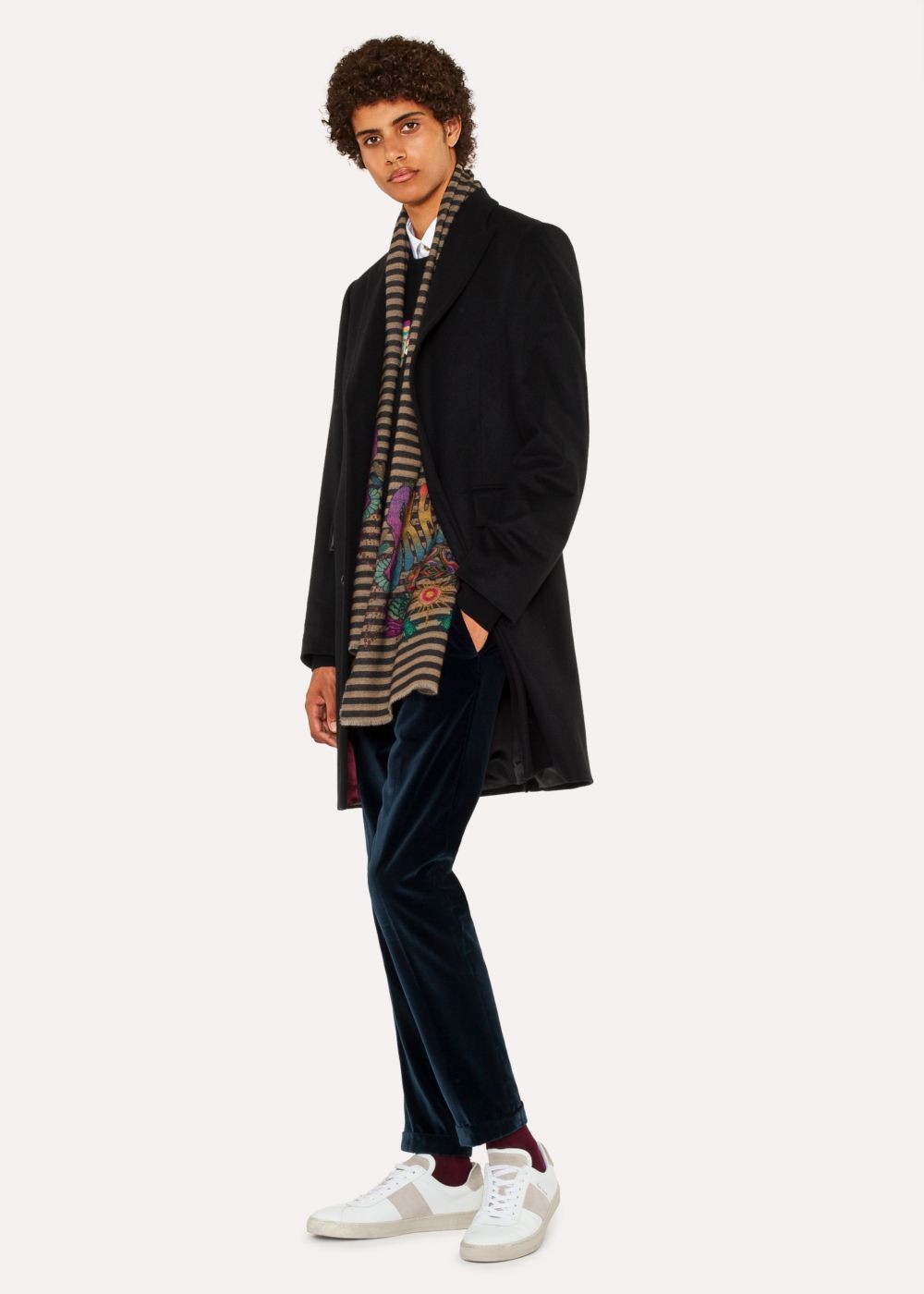 Paul Smith Men's Black Stripe 'dreamer' Motif Wool-Cashmere Scarf