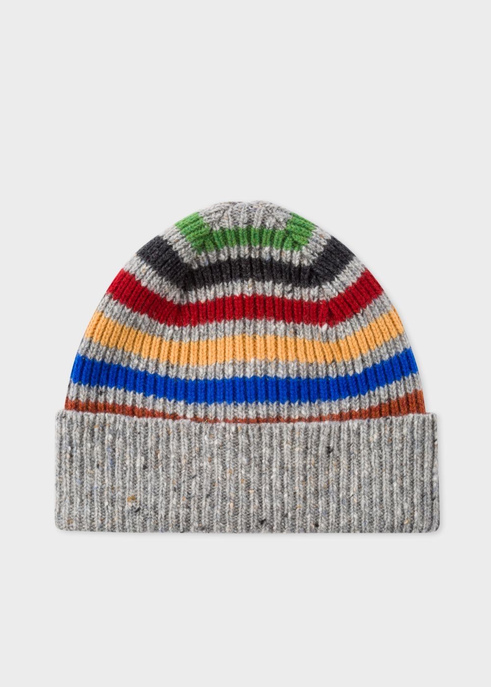 Paul Smith Mens's Grey Donegal Stripe Wool Beanie Caps