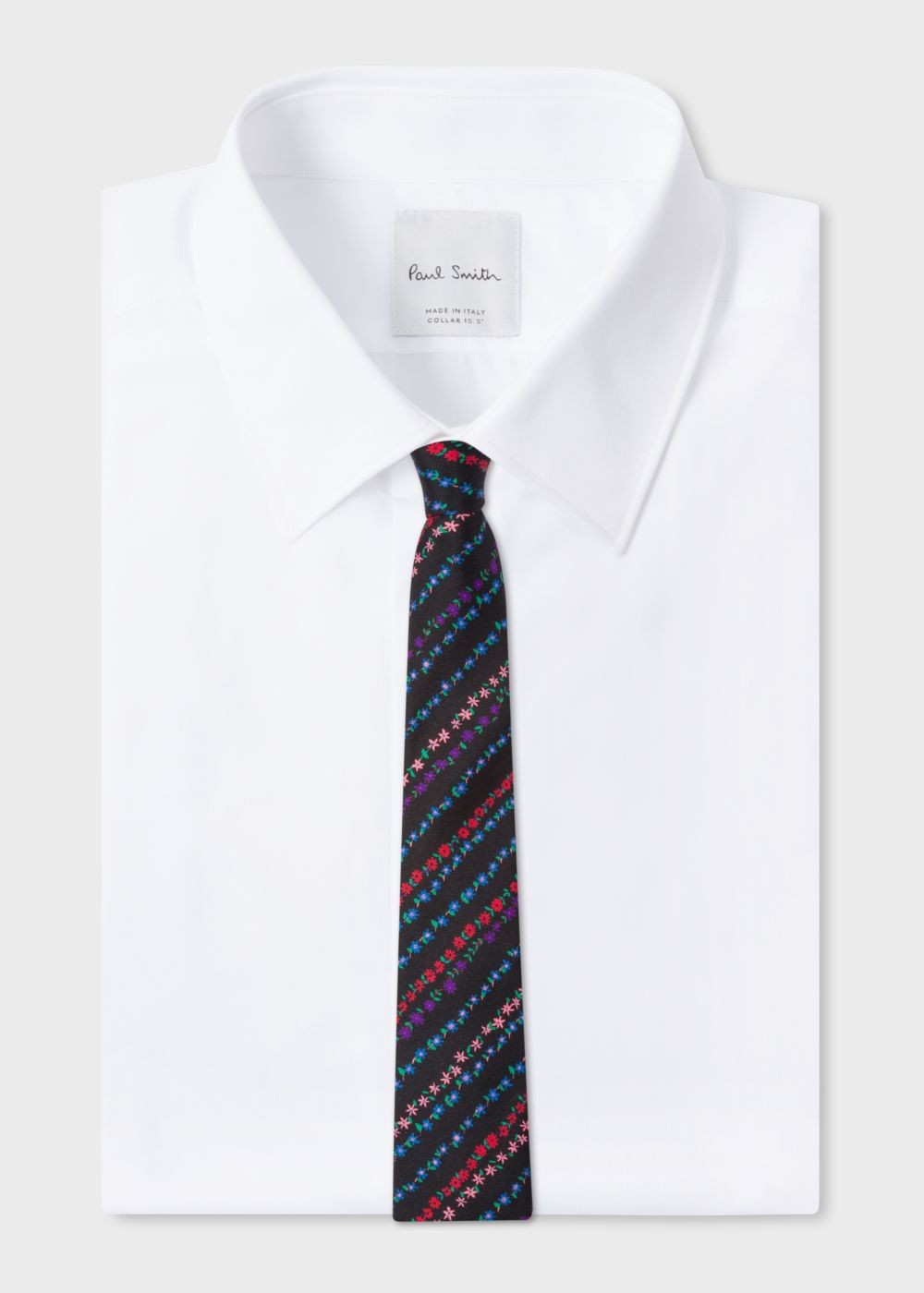 Paul Smith Men's Black 'floral Stripe' Print Narrow Silk Tie