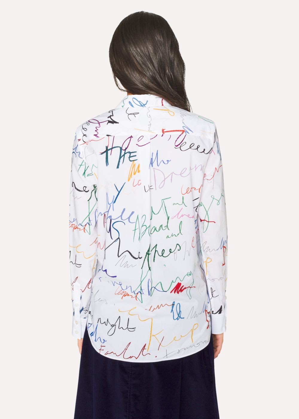 Paul Smith Lady's Slim-Fit White 'ideas Script' Print Cotton Shirt