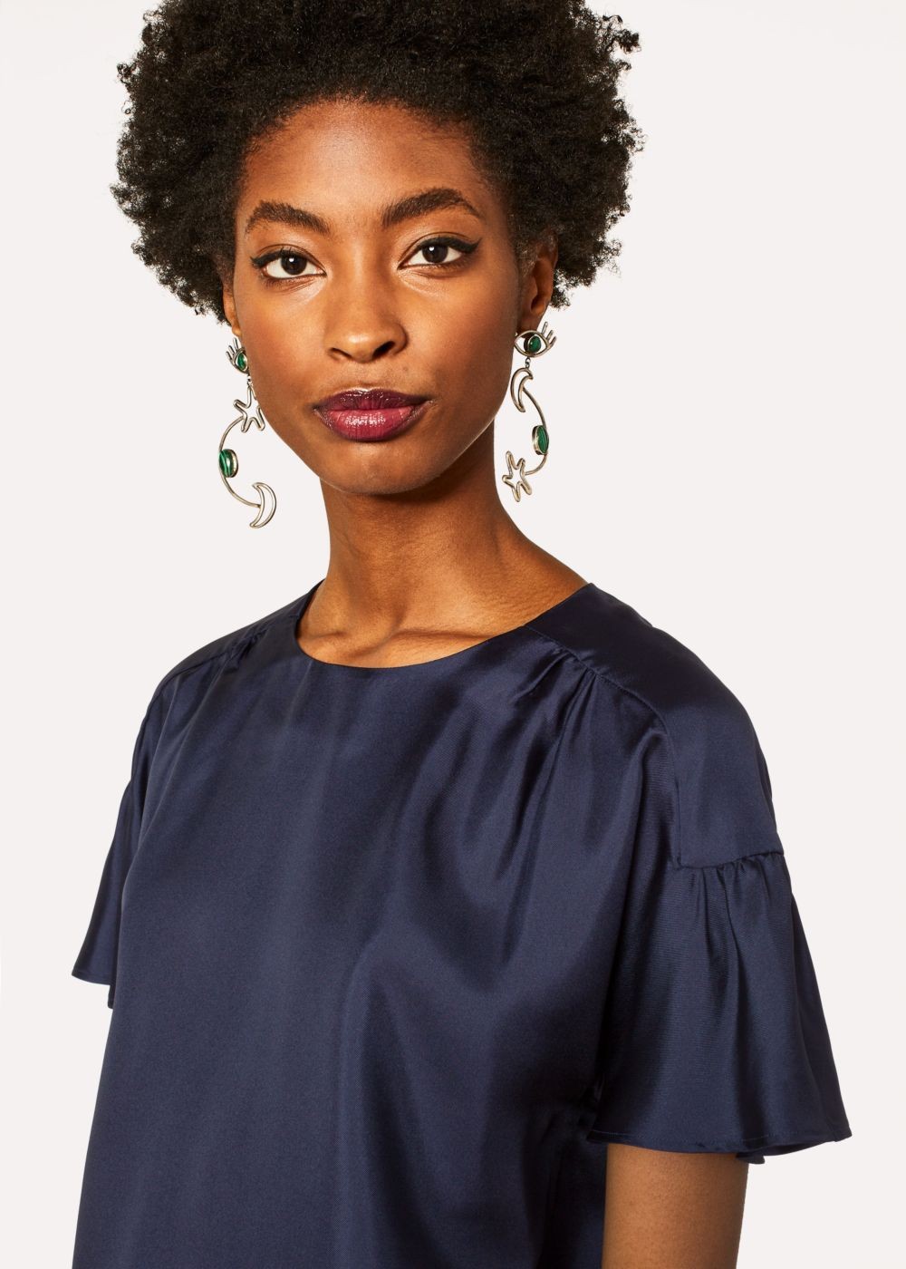 Paul Smith Women's Navy Satin Flute Sleeve Top
