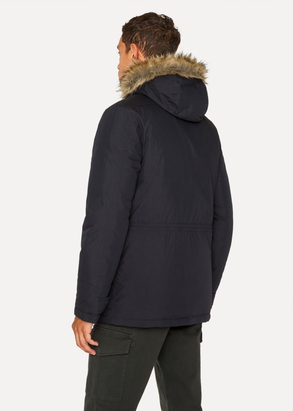 Paul Smith Men's Navy Quilted Parka With Faux Fur Hood Detail Clothing