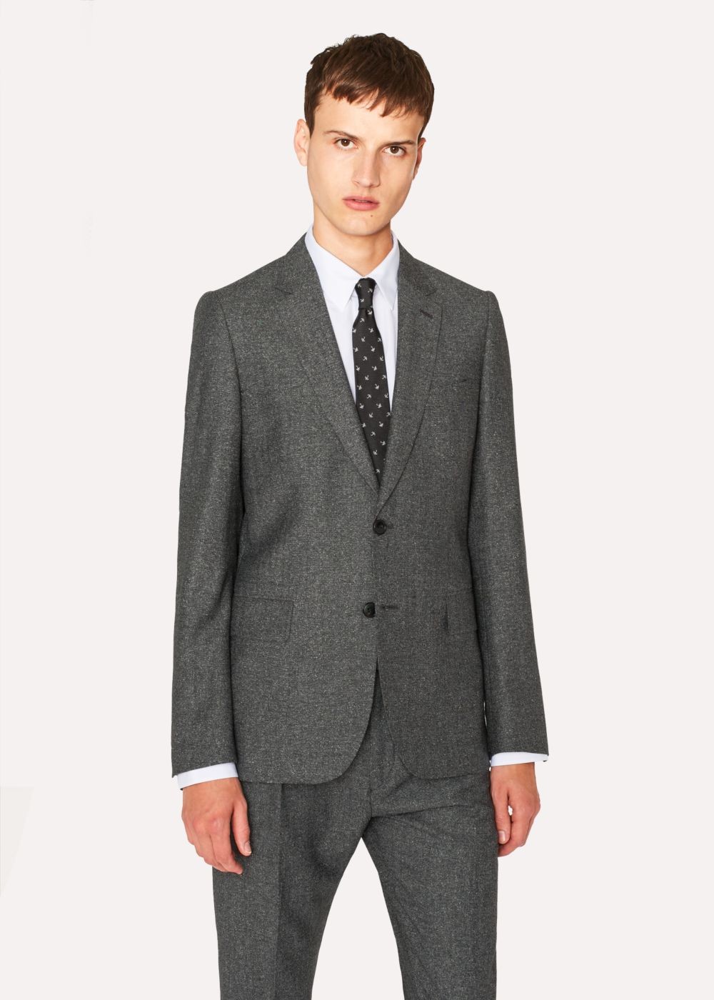 Paul Smith Men's Tailored-Fit Grey Tweed Wool And Silk-Blend Suit