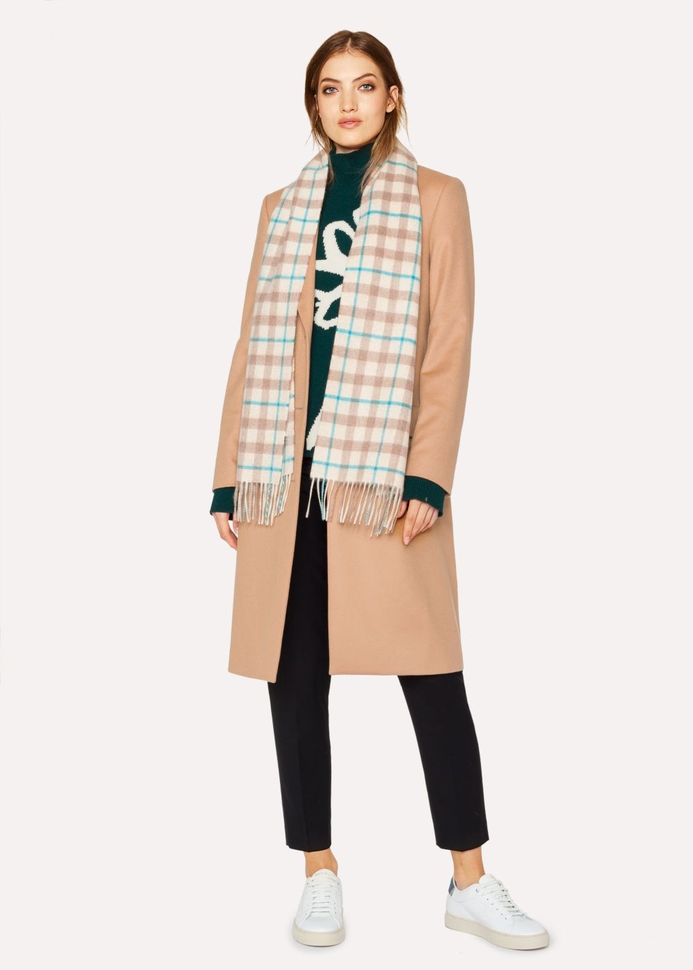 Paul Smith Womens's Cream And Taupe Check Cashmere Scarf