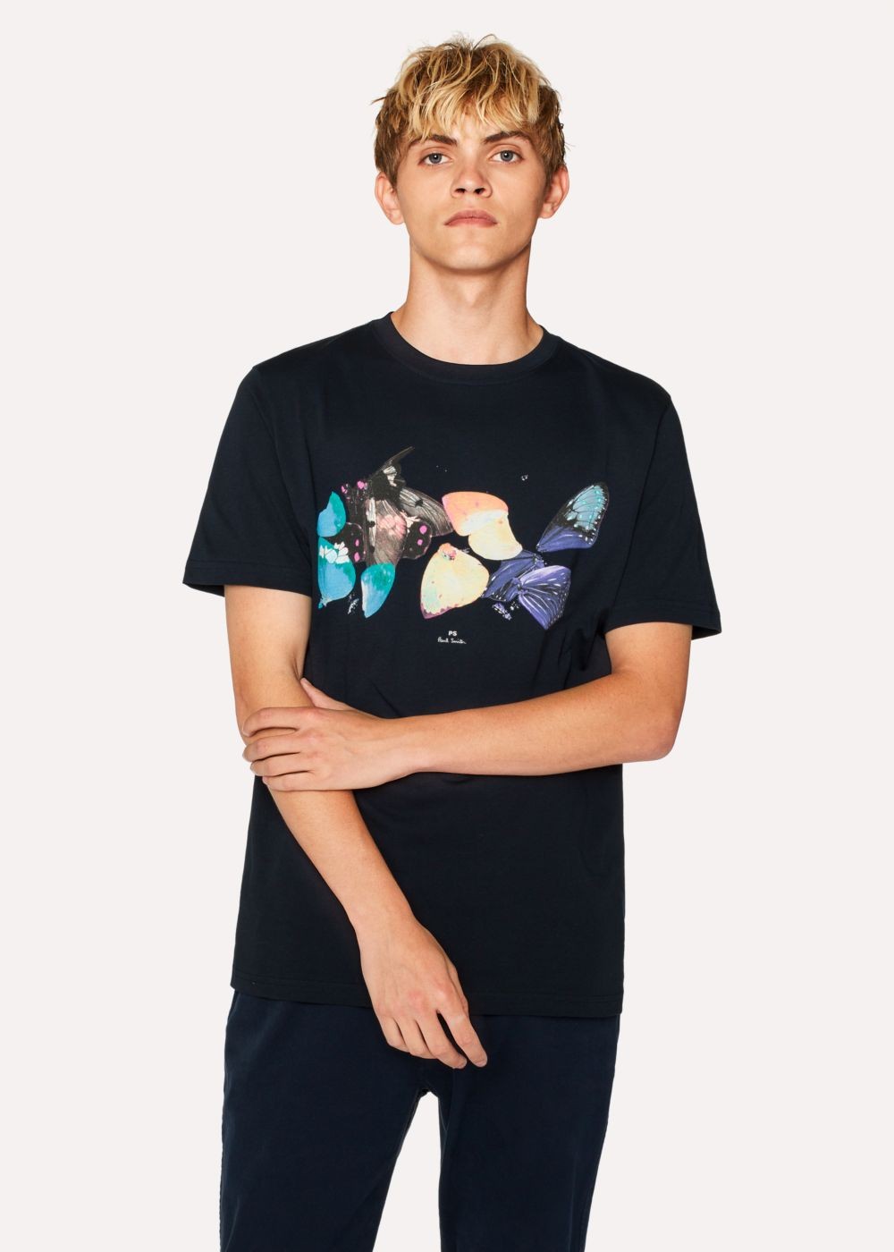 Paul Smith Men's Navy 'butterflies' Print Organic-Cotton Tshirt