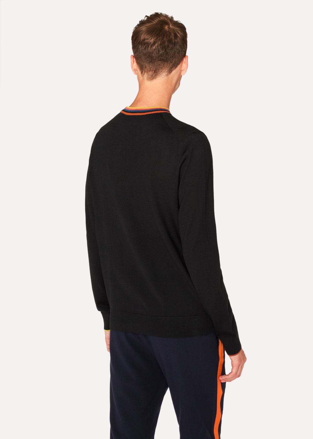 Paul Smith Men's Black Merino-Wool Sweater With 'artist Stripe' Collar