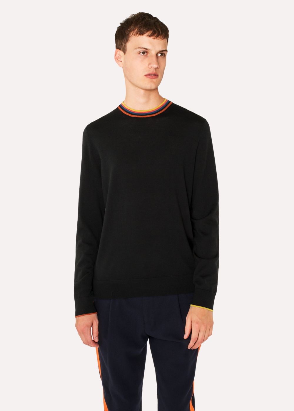 Paul Smith Men's Black Merino-Wool Sweater With 'artist Stripe' Collar