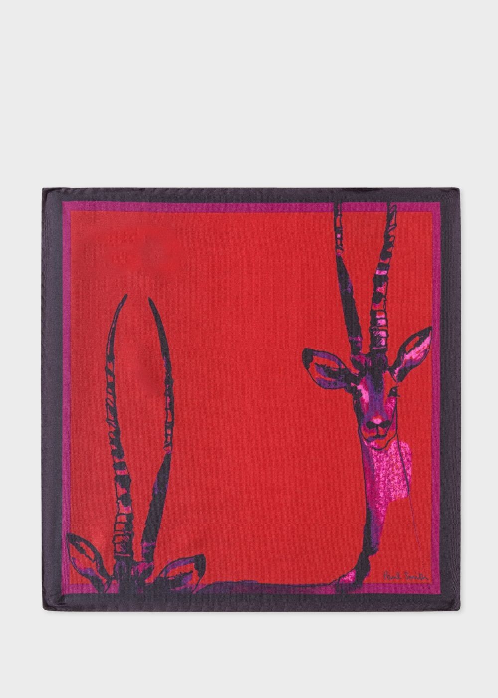 Paul Smith Men's Dark Red 'safari Animals' Print Silk Pocket Square Accessories