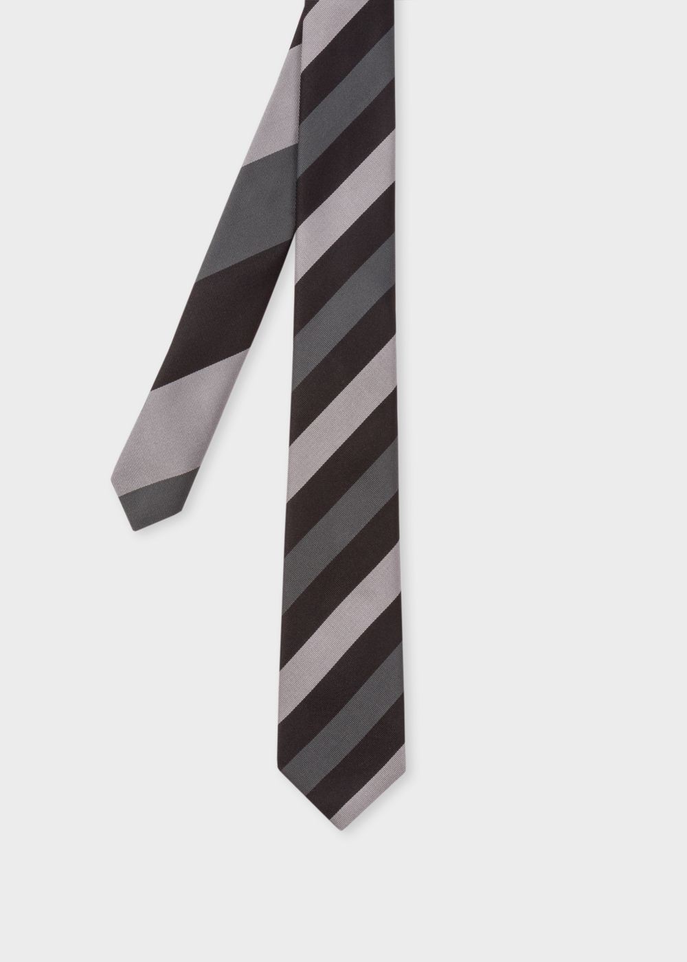 Paul Smith Men's Grey Diagonal Stripe Narrow Silk Tie With 'ocean' Lining