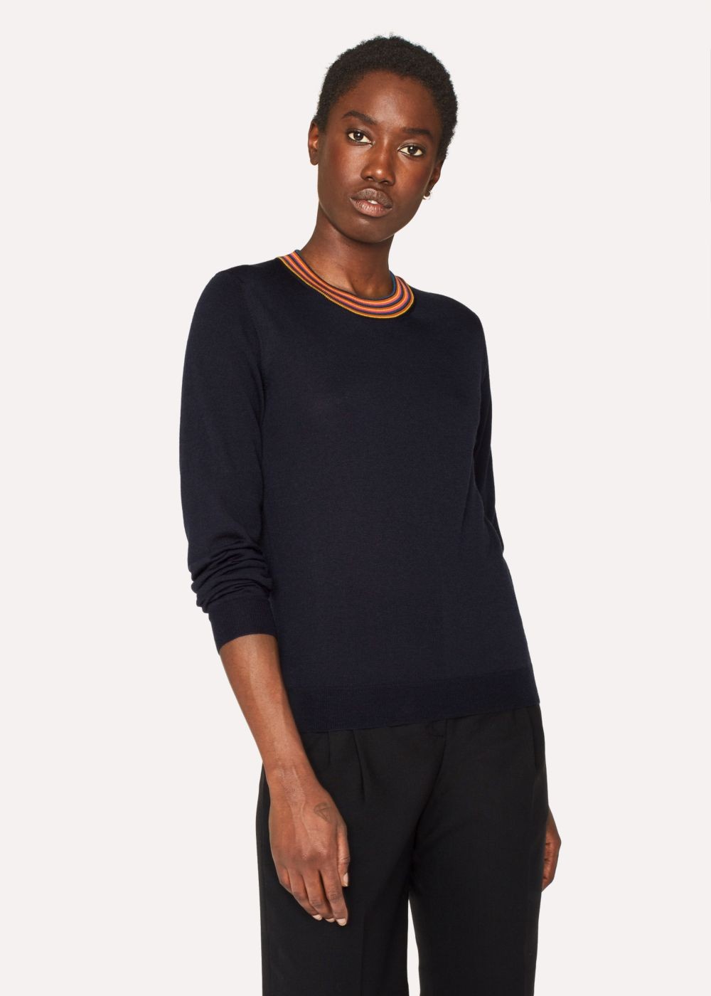 Paul Smith Lady's Navy Wool Sweater With 'artist Stripe' Collar