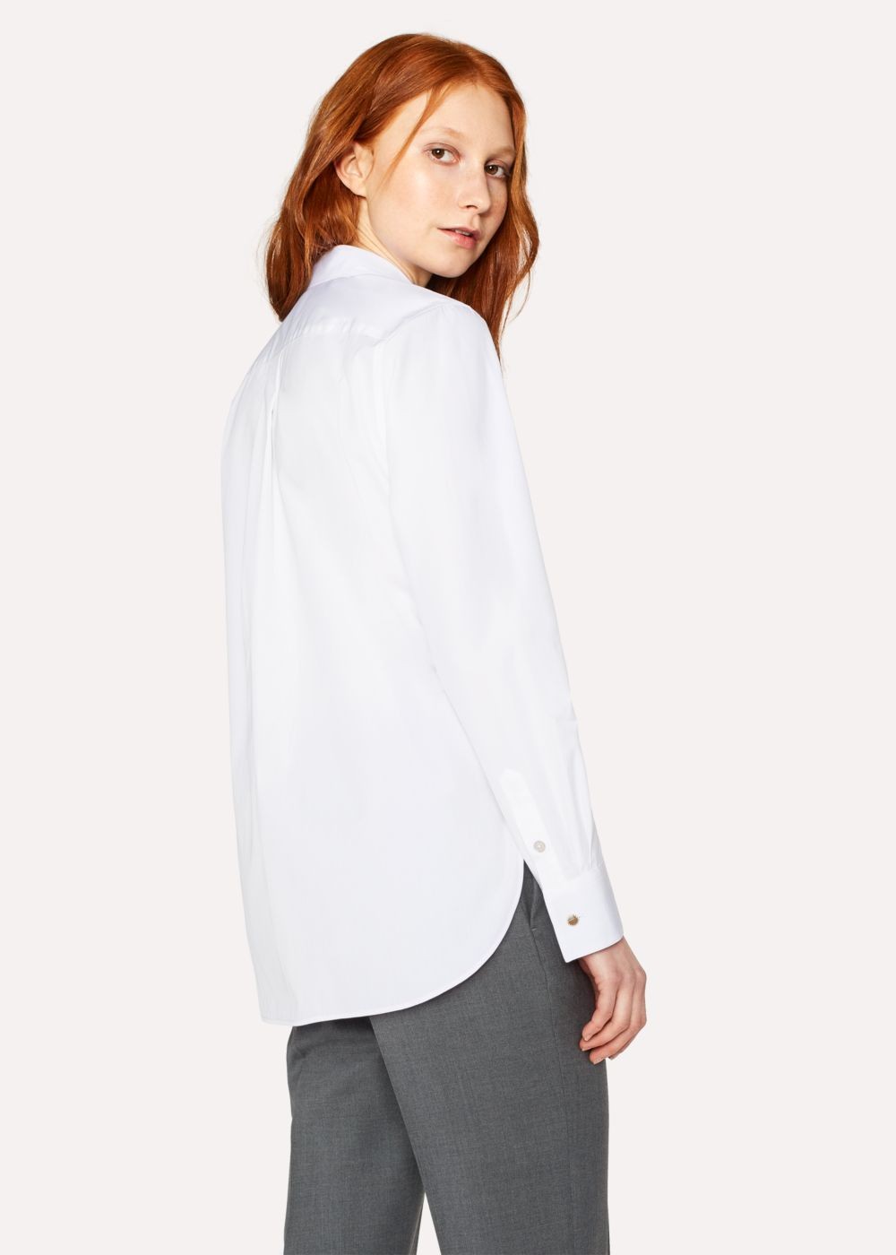 Paul Smith Womens's White Cotton-Twill Shirts With 'artist Stripe' Cuff Linings And Charm Button