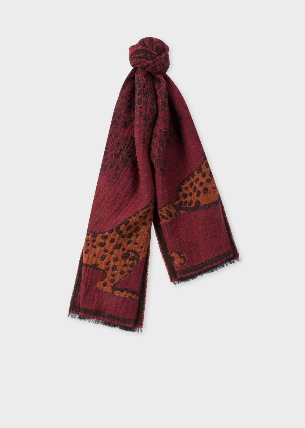 Paul Smith Lady's Burgundy 'lucy Leopard' Jacquard Scarf