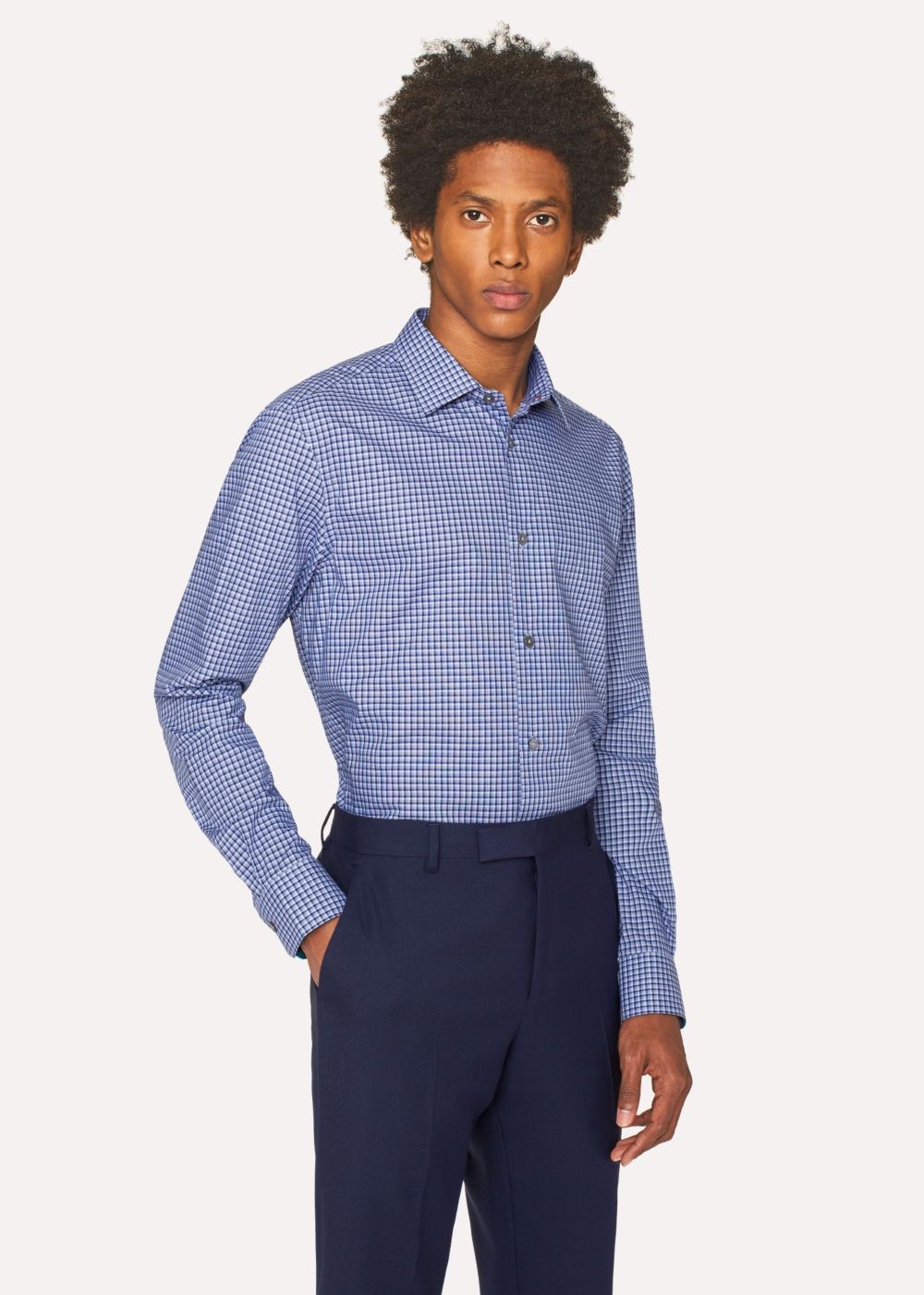 Paul Smith Men's Tailored-Fit Navy And Blue Check Cotton Tees