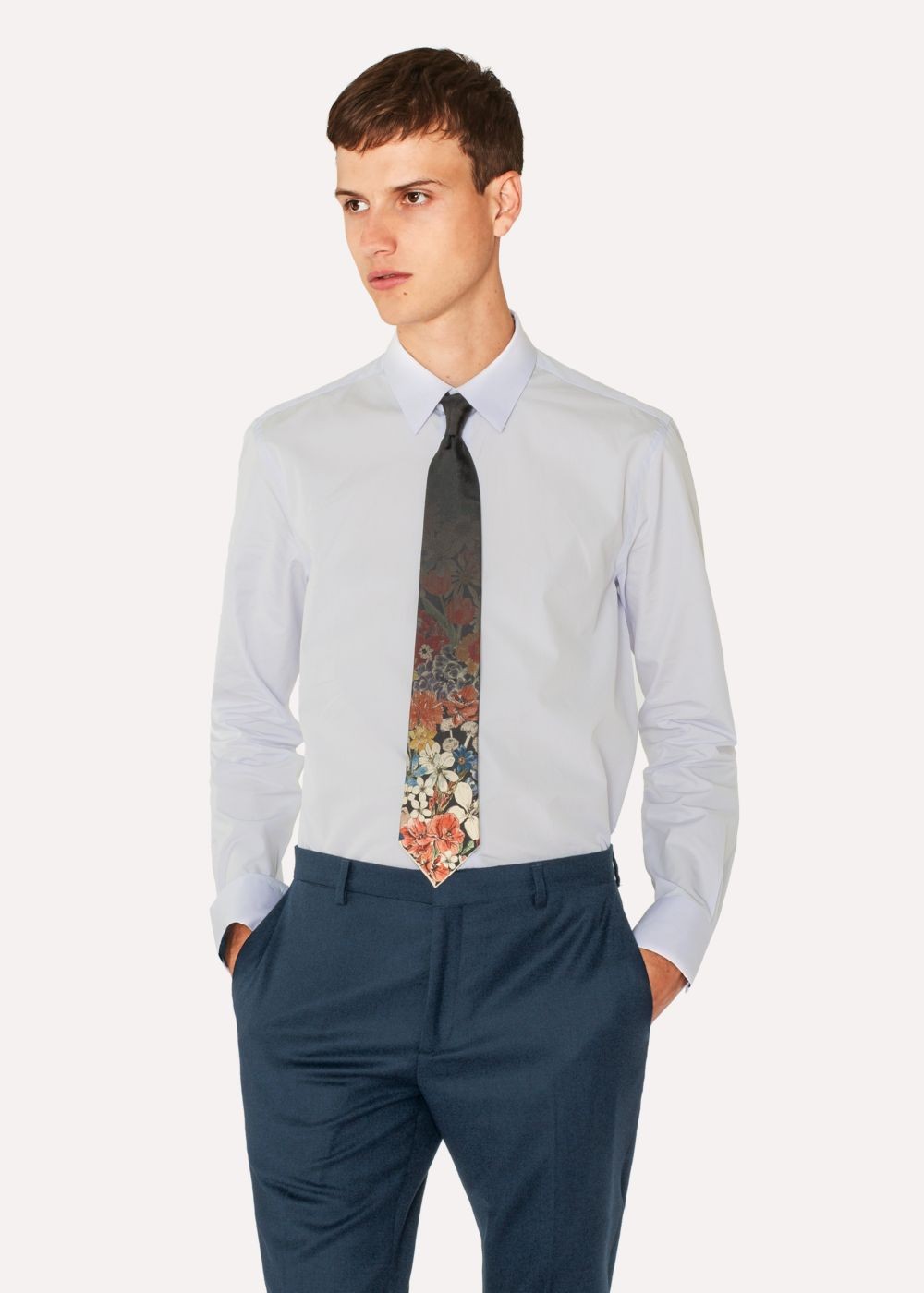 Paul Smith Men's Slim-Fit Light Blue Cotton Tshirts With 'rose' Cuff Lining