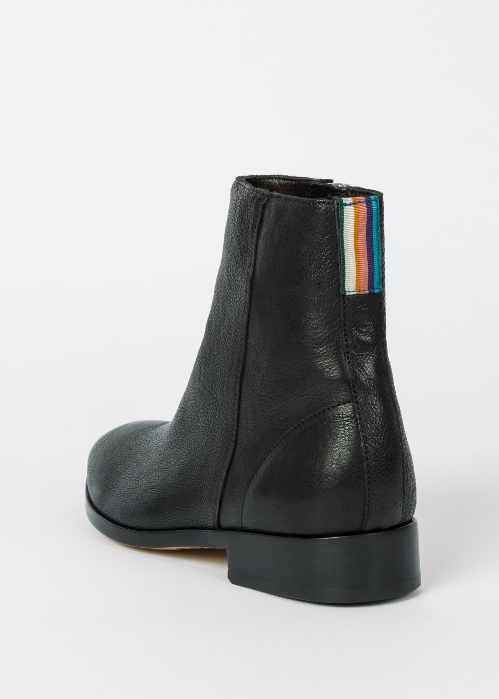 Paul Smith Lady's Black Leather 'brookyln' Boots With 'artist Stripe' Detail