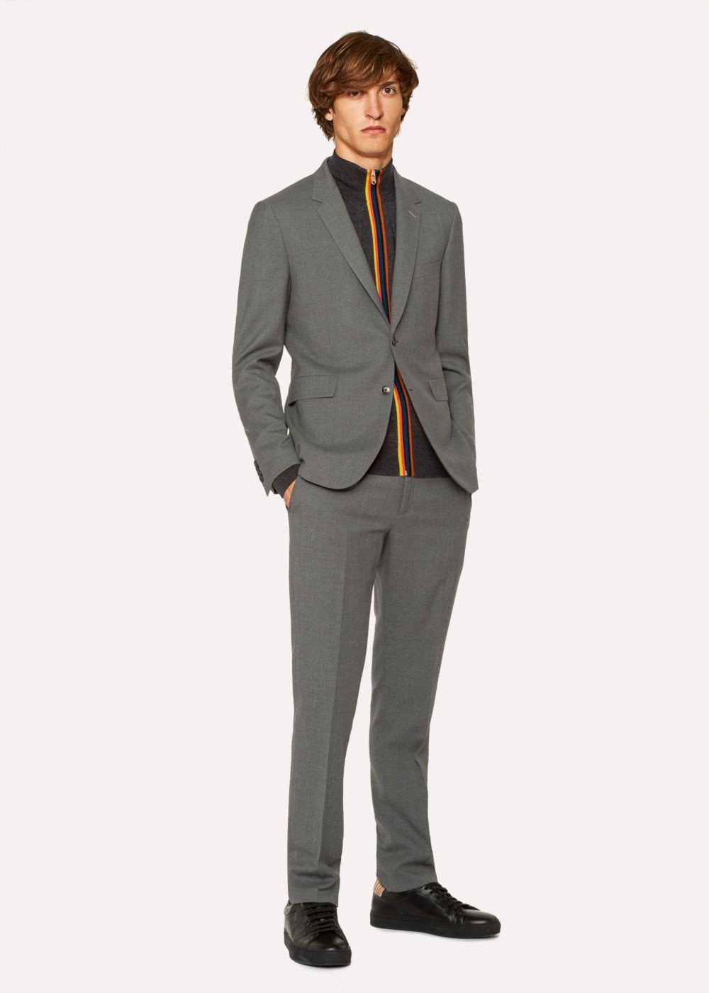 Paul Smith Men's Dark Grey Marl Wool 'artist Stripe' Zip-Through Cardigan Clothing