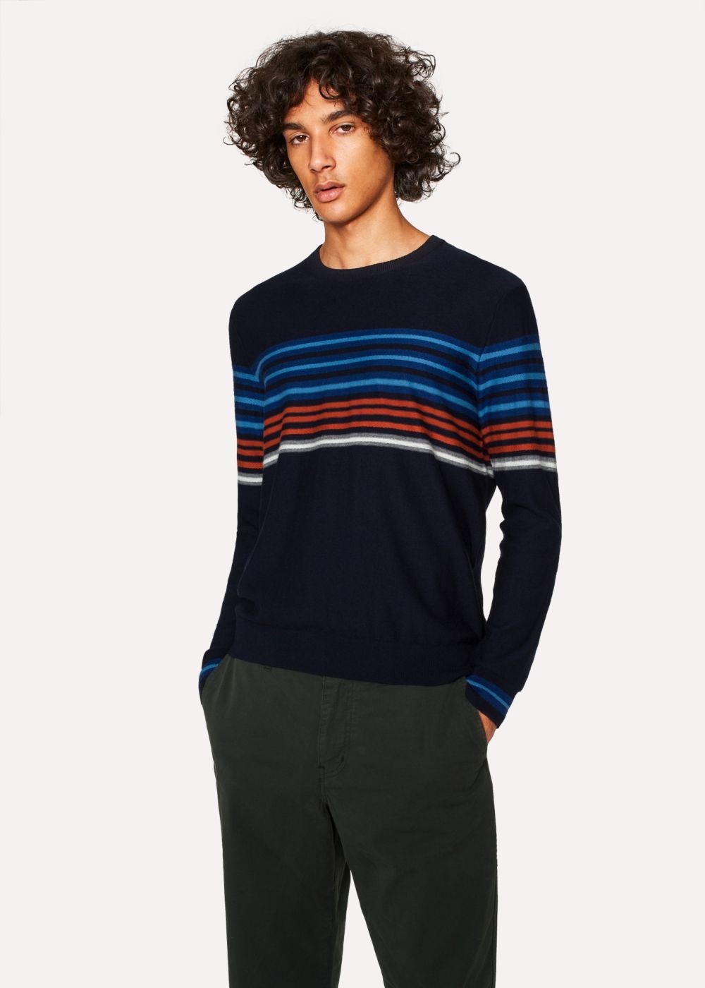 Paul Smith Mens's Navy Textured-Stripe Crew Neck Sweater