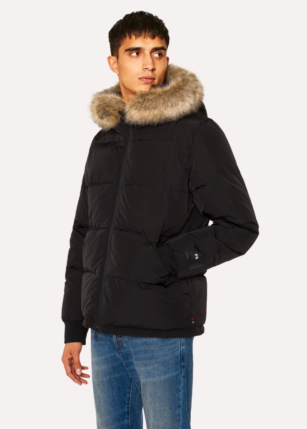 Paul Smith Mens's Black Down-Filled Jackets With Faux Fur Hood Detail