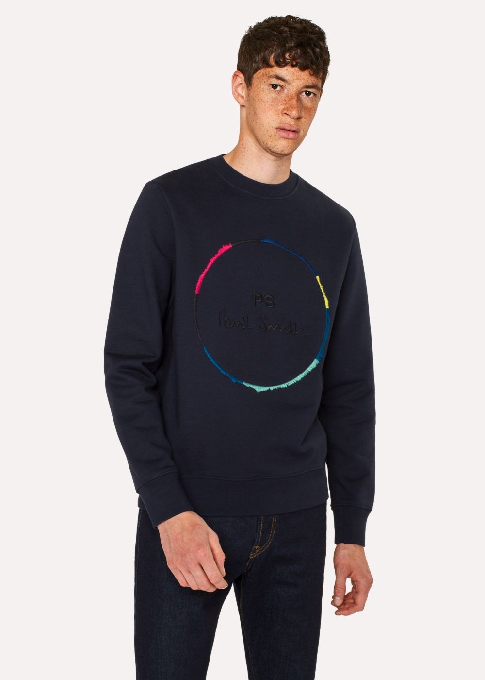 Paul Smith Men's Dark Navy Organic-Cotton Embroidered Circle Logo Sweatshirt