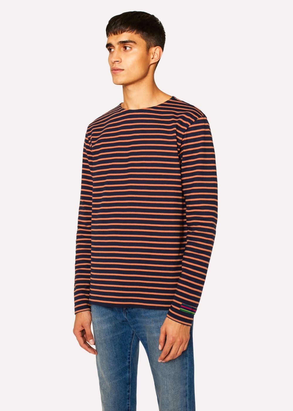 Paul Smith Men's Navy And Orange Stripe Cotton Long-Sleeve shirt