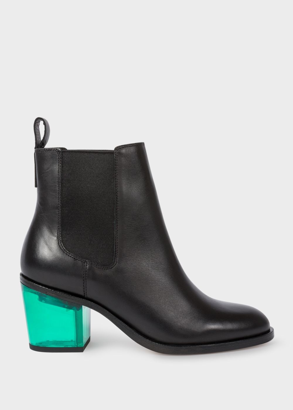 Paul Smith Women's Black Leather 'shelby' Boots With Green Transparent Heels