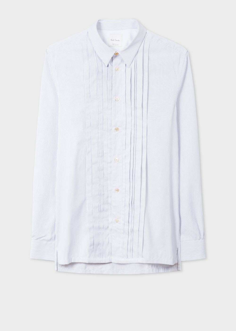 Paul Smith Mens's White Striped Pleat Front T-Shirt With 'dreamer' Placket Detail