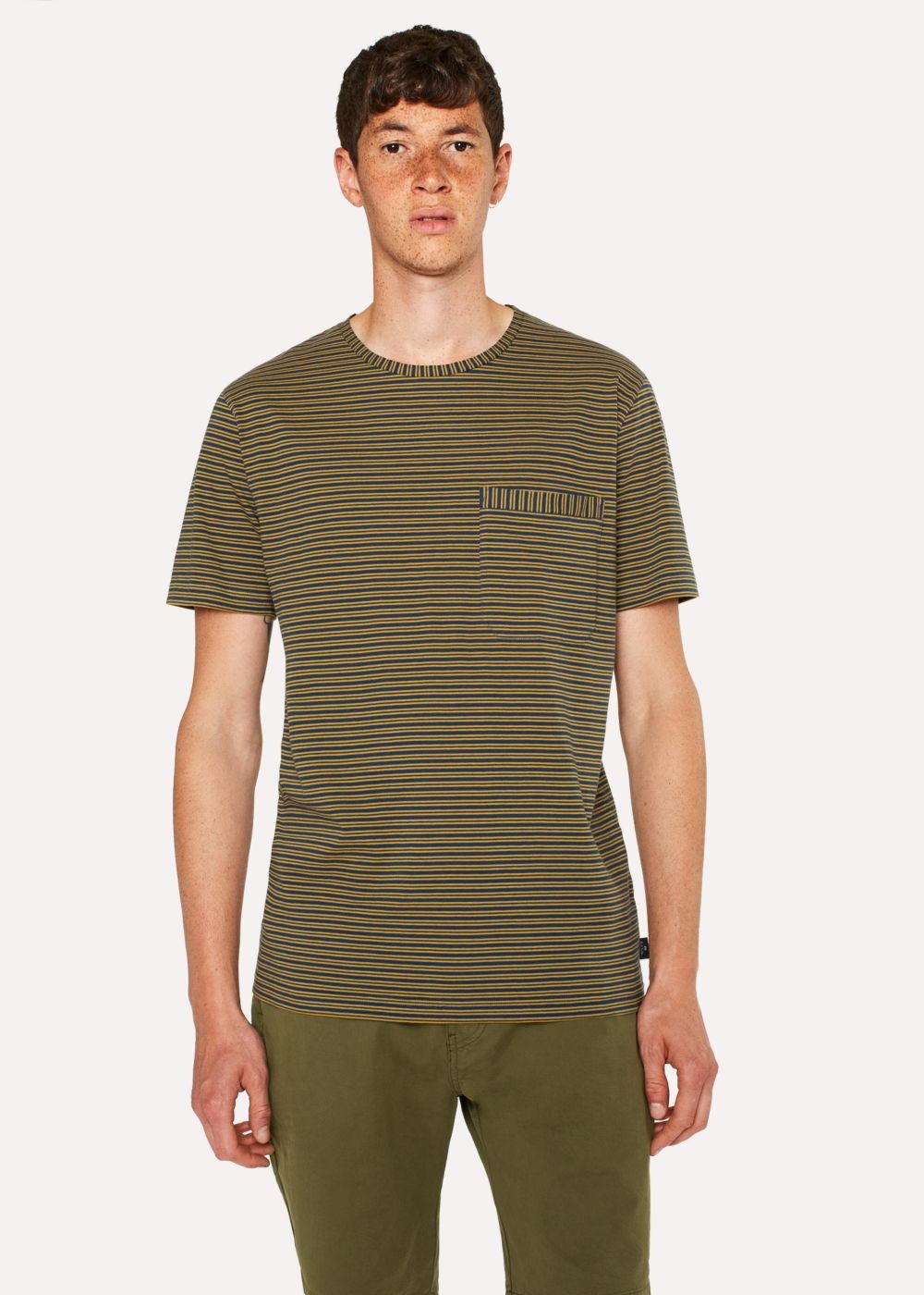 Paul Smith Men's Ochre Yellow Stripe Cotton Pocket Tees
